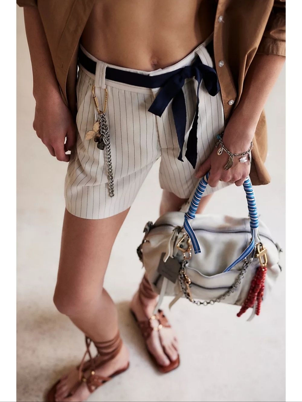 Free People Perfect Prep Trouser Shorts in Ivory/Black Combo Size 4